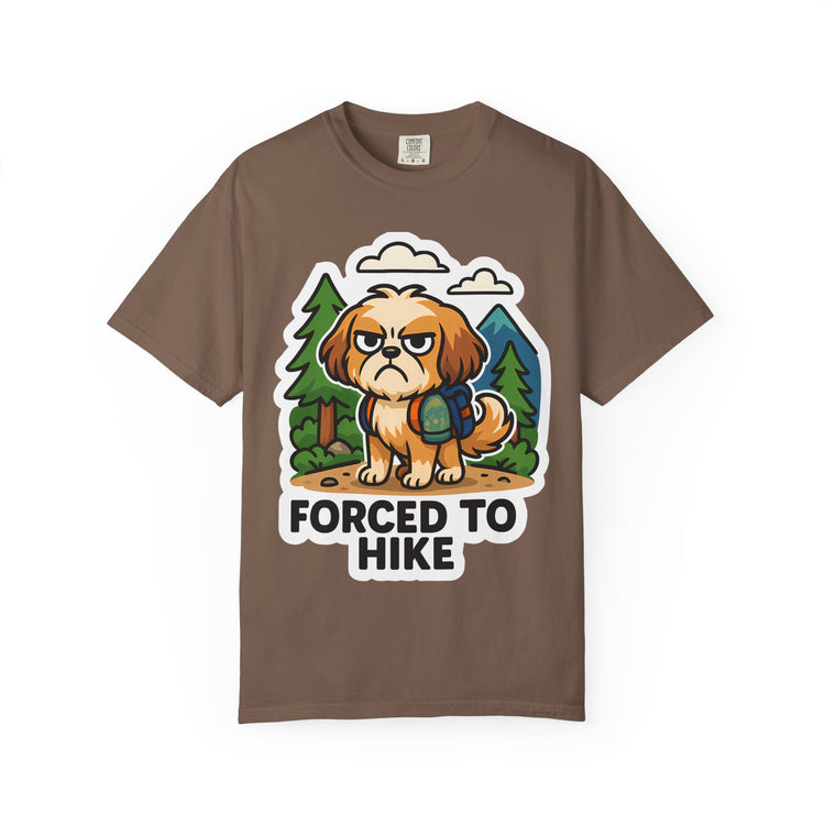 🥾 Forced to Hike Shih Tzu T-Shirt – Funny Dog Hiking Meme Tee for Pet Lovers & Outdoor Fans 🐾