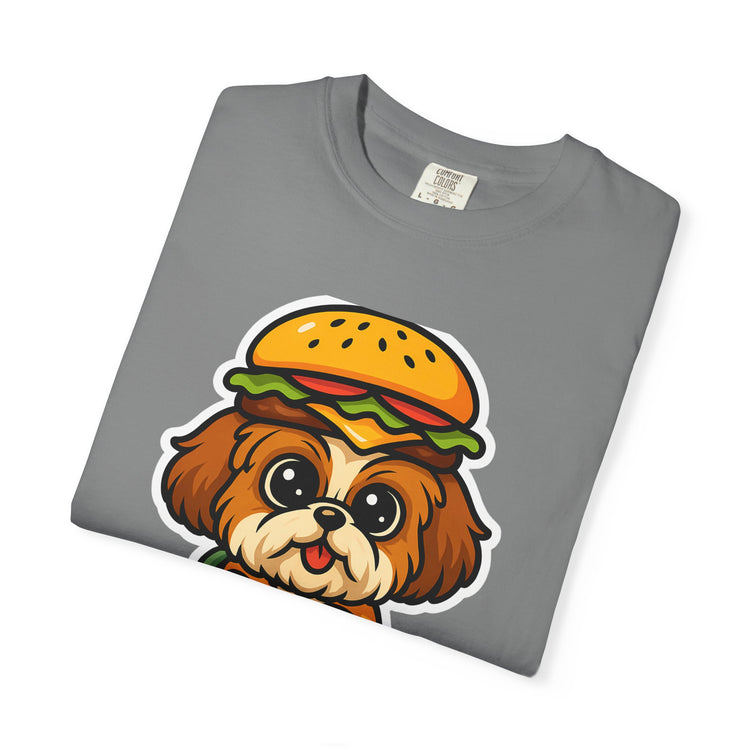 🍔 Snack First, Questions Later Shih Tzu T-Shirt – Funny Foodie Dog Meme Tee for Pet Lovers & Dog Moms 🐾