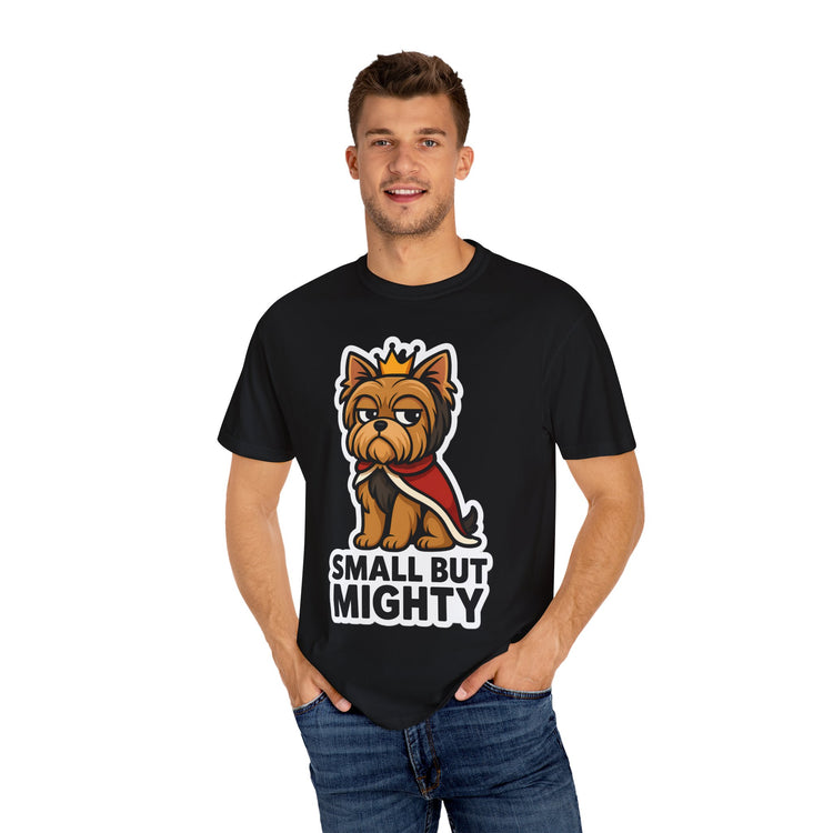 👑 Small But Mighty Yorkie T-Shirt – Funny Cartoon Dog Meme Tee for Dog Moms & Pet Lovers 🐾