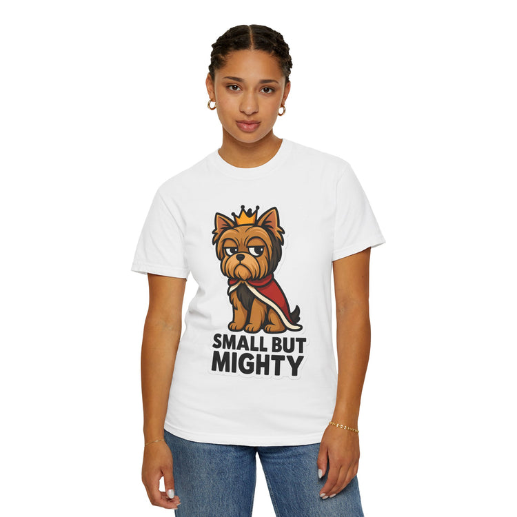 👑 Small But Mighty Yorkie T-Shirt – Funny Cartoon Dog Meme Tee for Dog Moms & Pet Lovers 🐾