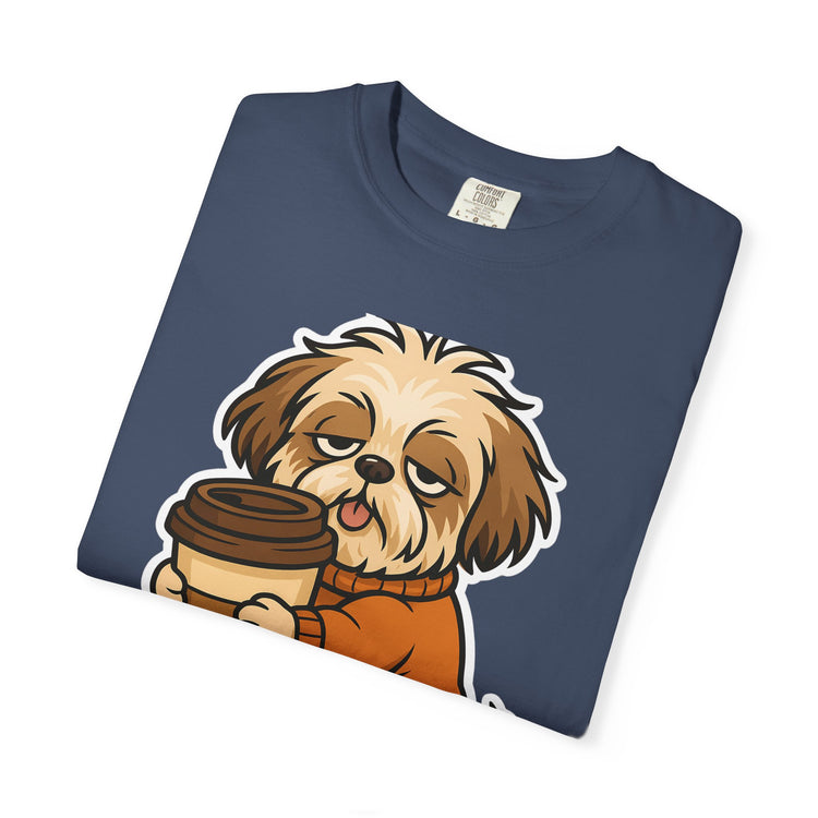 ☕ No Talkie Before Coffee Shih Tzu T-Shirt – Funny Dog Meme Tee for Pet Lovers & Dog Moms 🐾