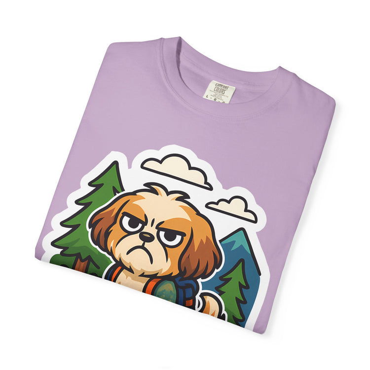 🥾 Forced to Hike Shih Tzu T-Shirt – Funny Dog Hiking Meme Tee for Pet Lovers & Outdoor Fans 🐾