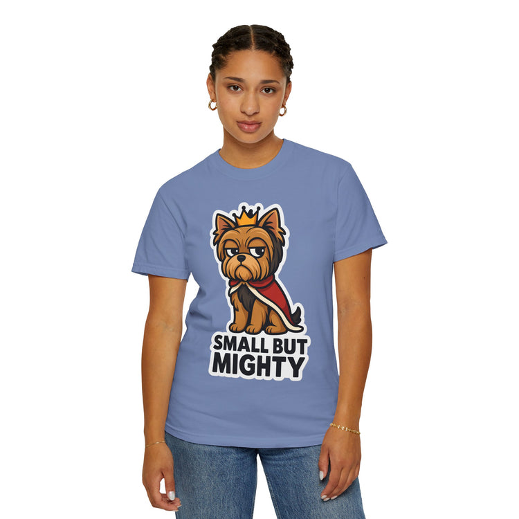 👑 Small But Mighty Yorkie T-Shirt – Funny Cartoon Dog Meme Tee for Dog Moms & Pet Lovers 🐾