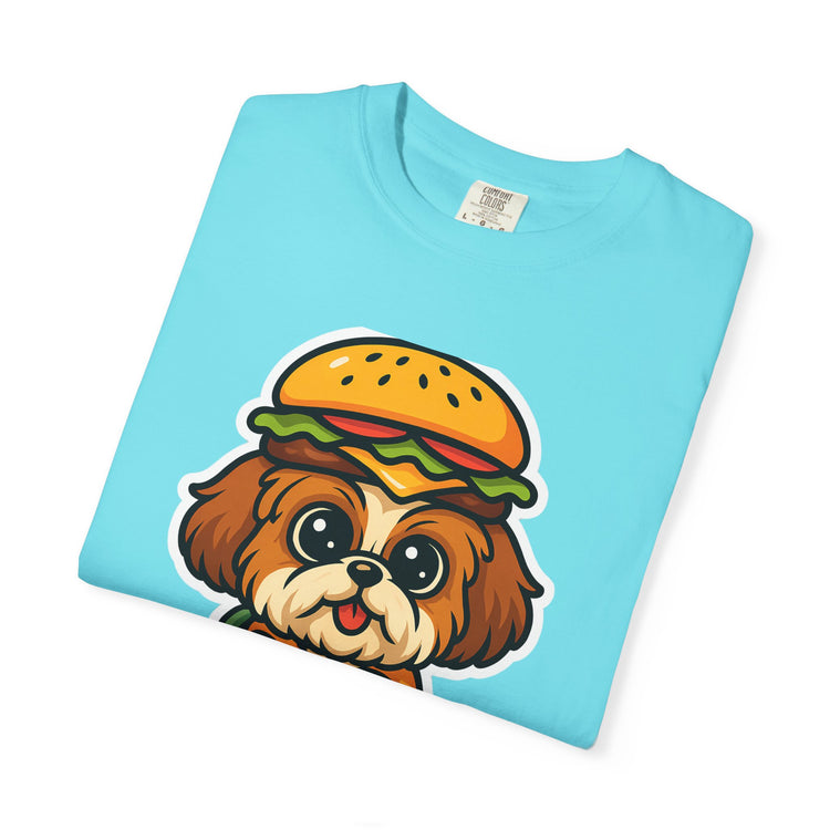 🍔 Snack First, Questions Later Shih Tzu T-Shirt – Funny Foodie Dog Meme Tee for Pet Lovers & Dog Moms 🐾