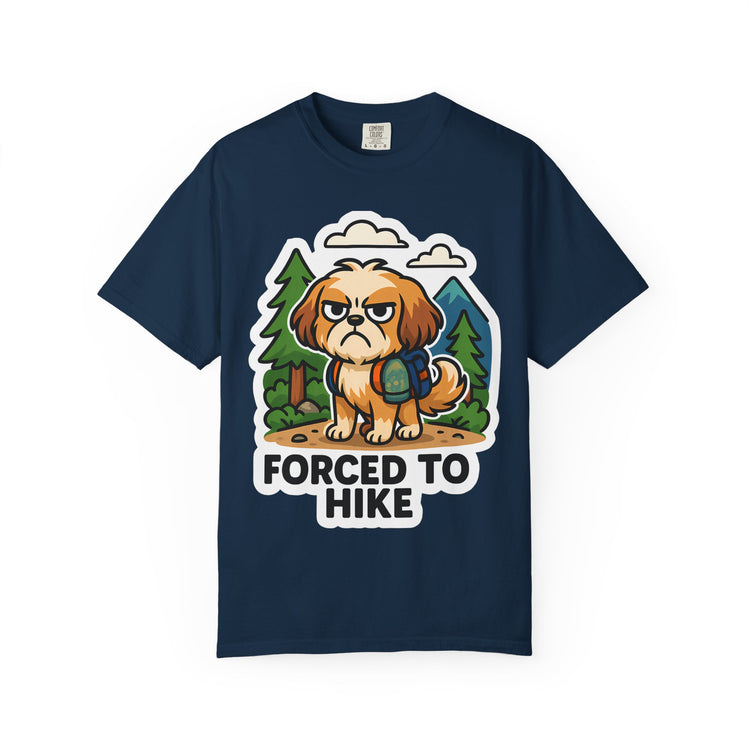 🥾 Forced to Hike Shih Tzu T-Shirt – Funny Dog Hiking Meme Tee for Pet Lovers & Outdoor Fans 🐾