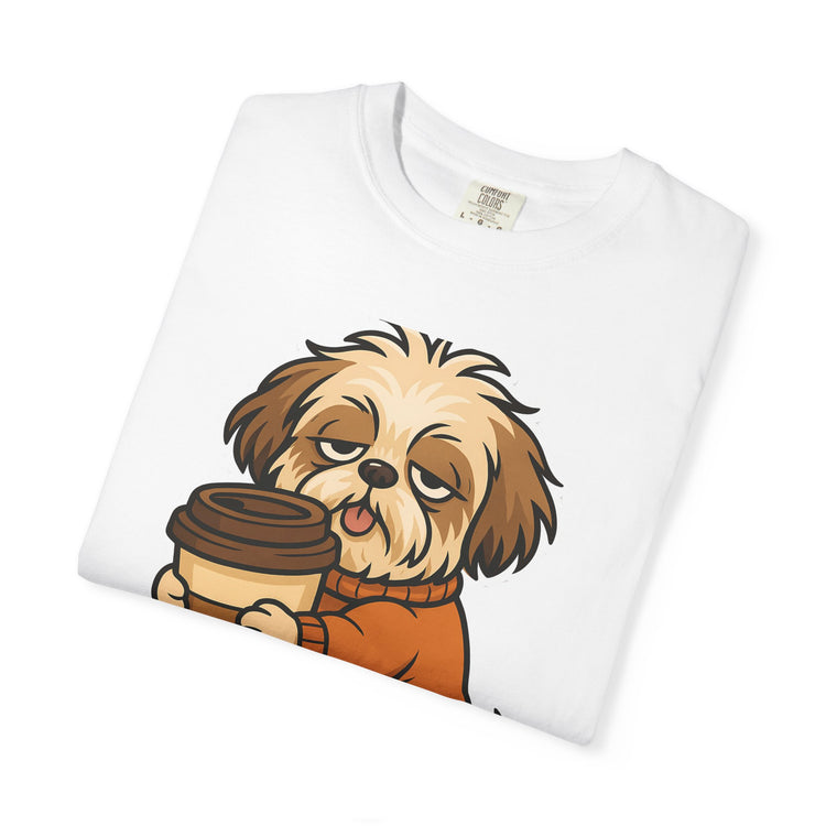 ☕ No Talkie Before Coffee Shih Tzu T-Shirt – Funny Dog Meme Tee for Pet Lovers & Dog Moms 🐾
