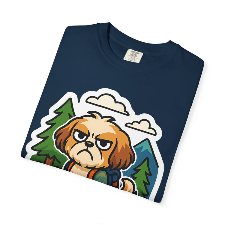 🥾 Forced to Hike Shih Tzu T-Shirt – Funny Dog Hiking Meme Tee for Pet Lovers & Outdoor Fans 🐾