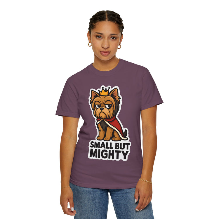 👑 Small But Mighty Yorkie T-Shirt – Funny Cartoon Dog Meme Tee for Dog Moms & Pet Lovers 🐾