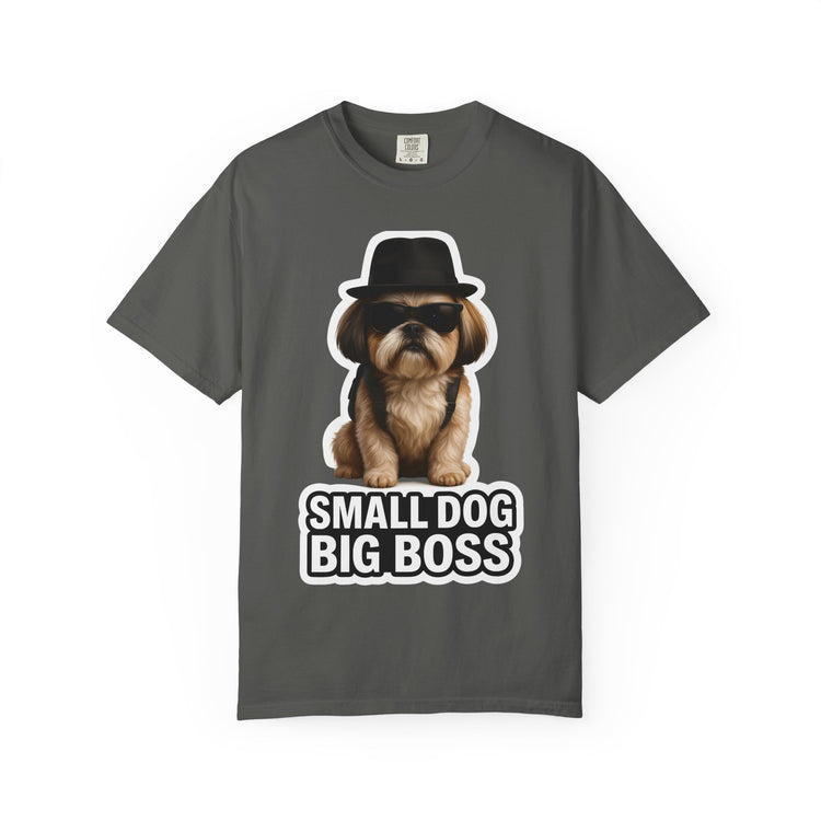 😎 Small Dog, Big Boss Shih Tzu T-Shirt – 3D Realistic Funny Dog Meme Tee for Pet Lovers & Dog Moms 🐾