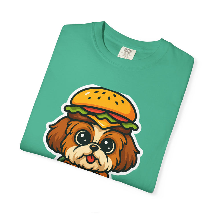 🍔 Snack First, Questions Later Shih Tzu T-Shirt – Funny Foodie Dog Meme Tee for Pet Lovers & Dog Moms 🐾