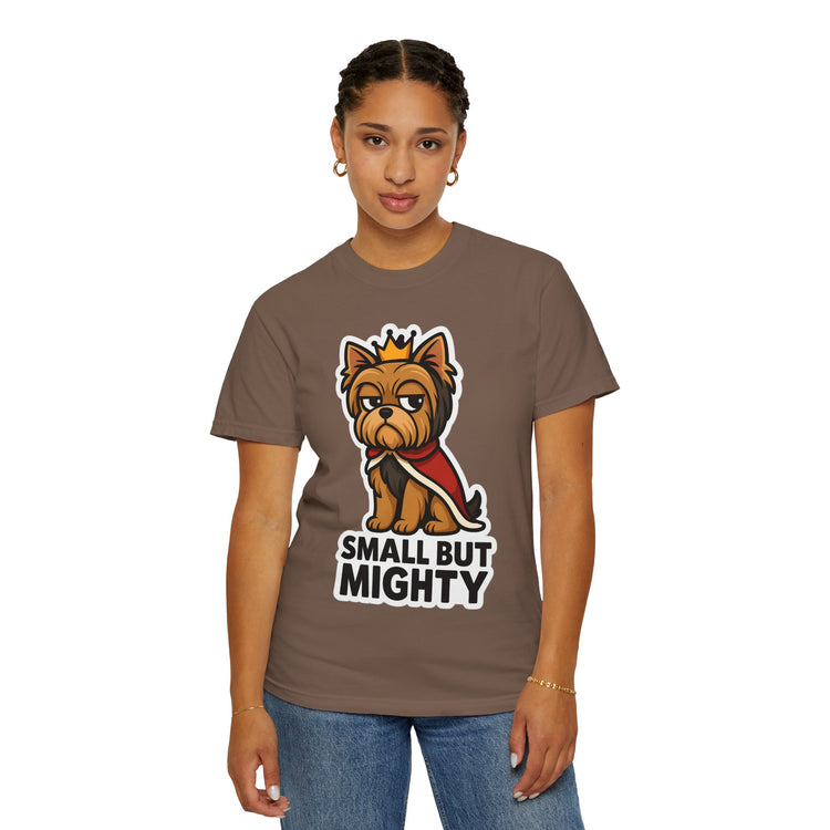 👑 Small But Mighty Yorkie T-Shirt – Funny Cartoon Dog Meme Tee for Dog Moms & Pet Lovers 🐾