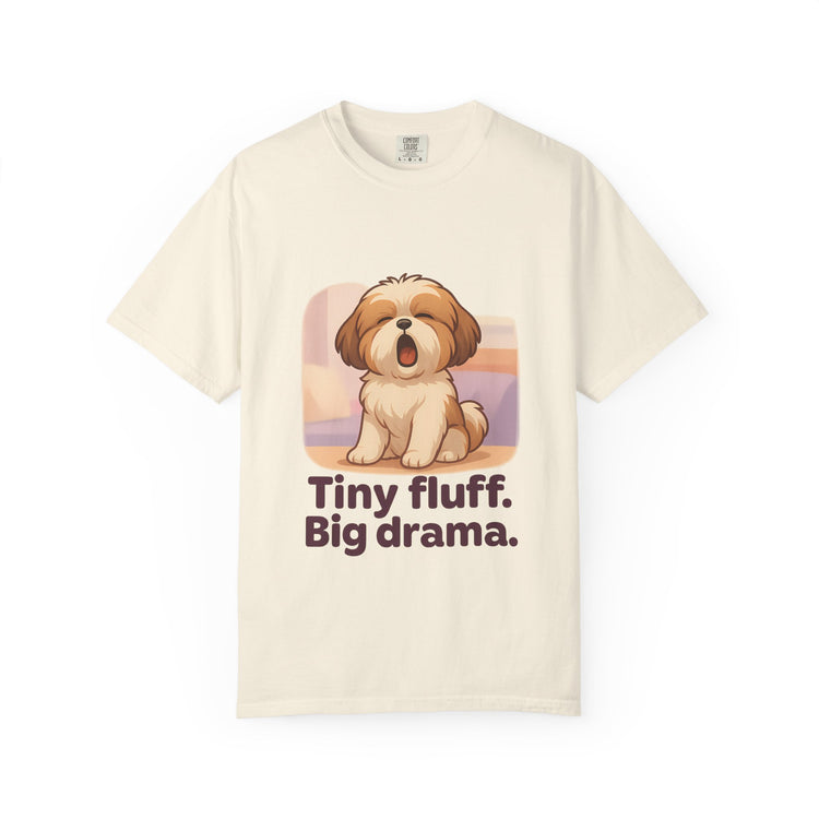 Tiny Fluff Big Drama Shih Tzu T-Shirt – Cute Cartoon Dog Tee for Drama Queens & Pet Lovers