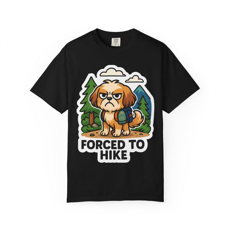 🥾 Forced to Hike Shih Tzu T-Shirt – Funny Dog Hiking Meme Tee for Pet Lovers & Outdoor Fans 🐾