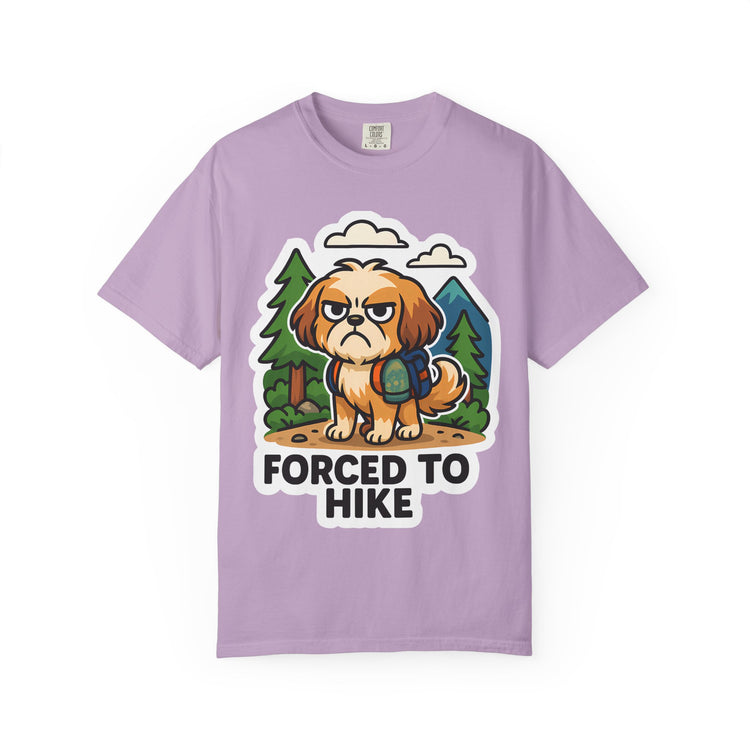 🥾 Forced to Hike Shih Tzu T-Shirt – Funny Dog Hiking Meme Tee for Pet Lovers & Outdoor Fans 🐾