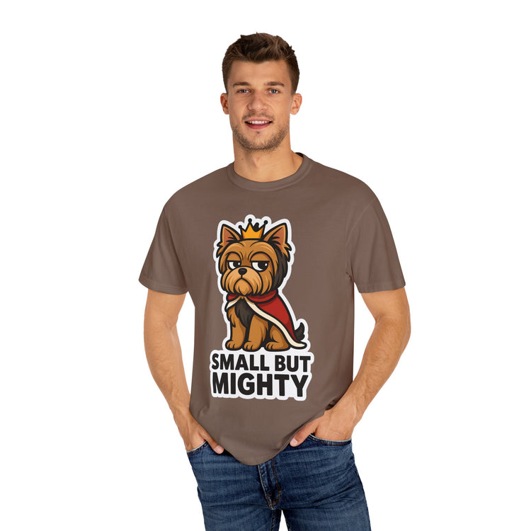 👑 Small But Mighty Yorkie T-Shirt – Funny Cartoon Dog Meme Tee for Dog Moms & Pet Lovers 🐾