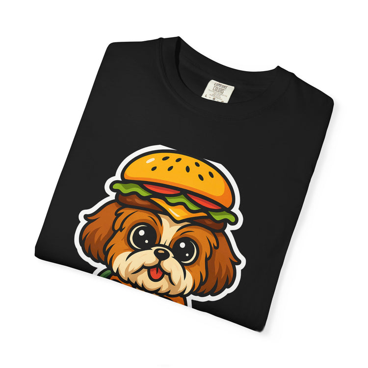 🍔 Snack First, Questions Later Shih Tzu T-Shirt – Funny Foodie Dog Meme Tee for Pet Lovers & Dog Moms 🐾