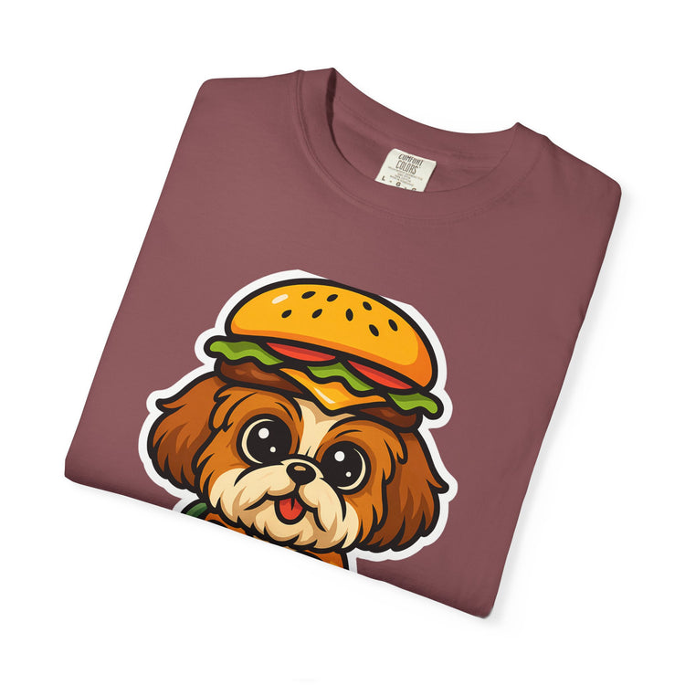 🍔 Snack First, Questions Later Shih Tzu T-Shirt – Funny Foodie Dog Meme Tee for Pet Lovers & Dog Moms 🐾
