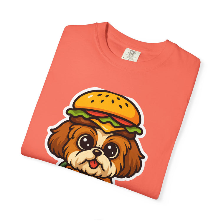 🍔 Snack First, Questions Later Shih Tzu T-Shirt – Funny Foodie Dog Meme Tee for Pet Lovers & Dog Moms 🐾