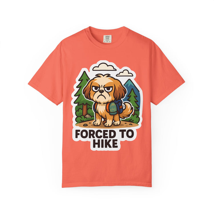 🥾 Forced to Hike Shih Tzu T-Shirt – Funny Dog Hiking Meme Tee for Pet Lovers & Outdoor Fans 🐾