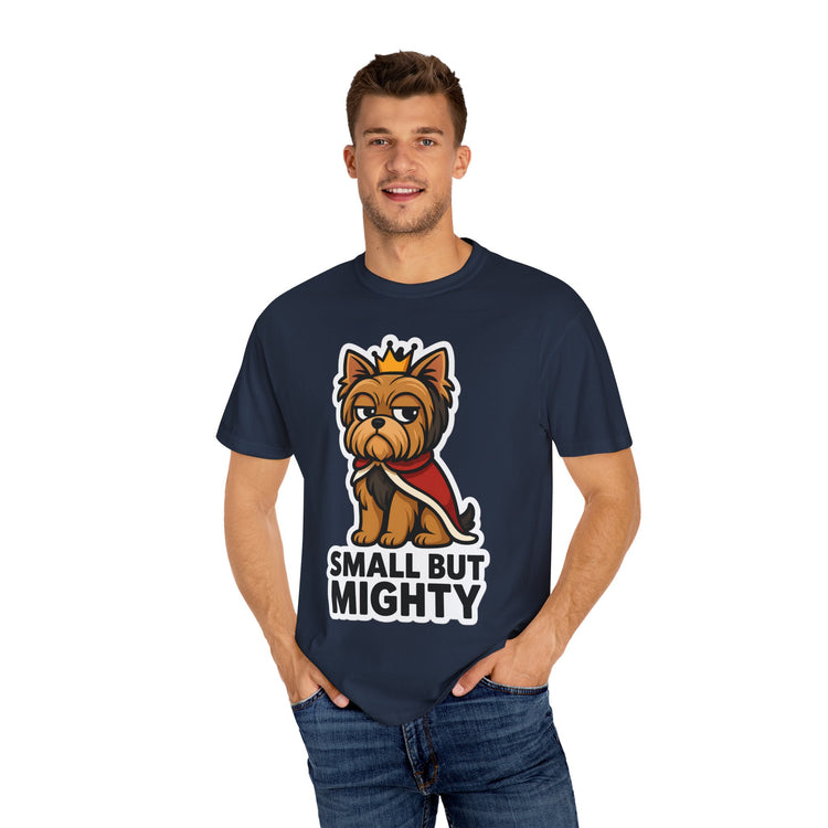 👑 Small But Mighty Yorkie T-Shirt – Funny Cartoon Dog Meme Tee for Dog Moms & Pet Lovers 🐾