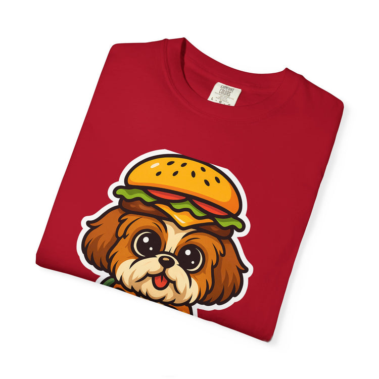 🍔 Snack First, Questions Later Shih Tzu T-Shirt – Funny Foodie Dog Meme Tee for Pet Lovers & Dog Moms 🐾