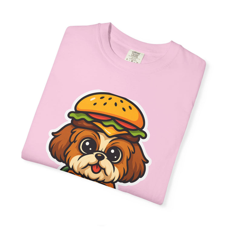 🍔 Snack First, Questions Later Shih Tzu T-Shirt – Funny Foodie Dog Meme Tee for Pet Lovers & Dog Moms 🐾
