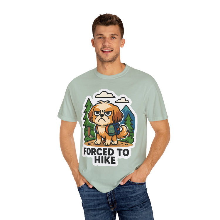 🥾 Forced to Hike Shih Tzu T-Shirt – Funny Dog Hiking Meme Tee for Pet Lovers & Outdoor Fans 🐾
