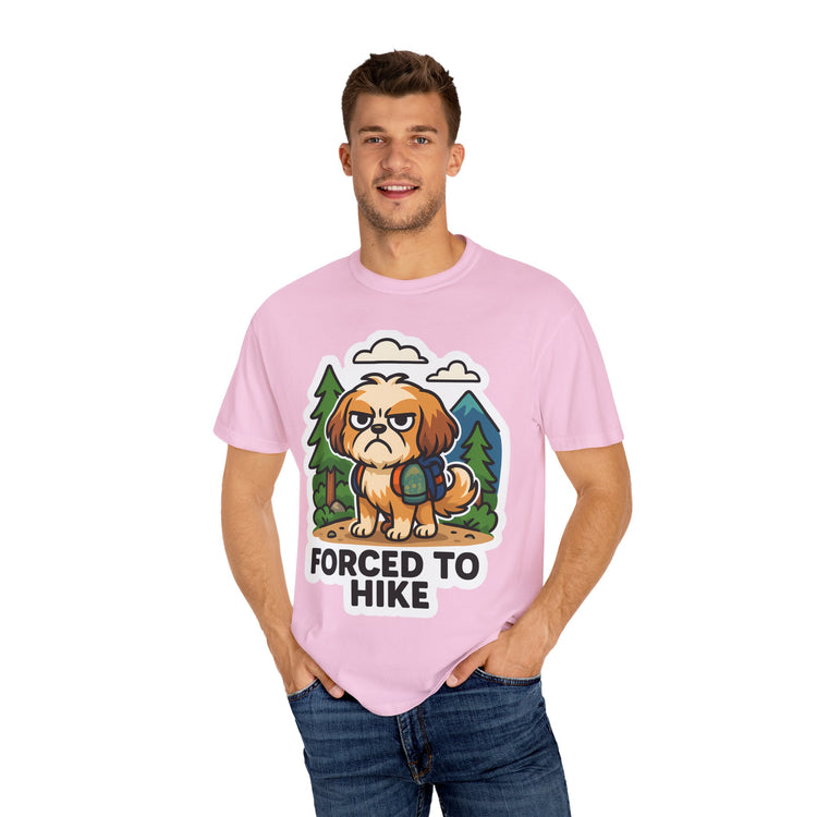 🥾 Forced to Hike Shih Tzu T-Shirt – Funny Dog Hiking Meme Tee for Pet Lovers & Outdoor Fans 🐾
