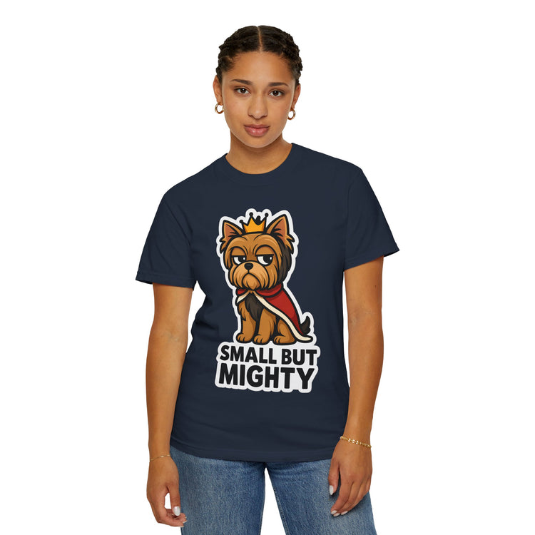 👑 Small But Mighty Yorkie T-Shirt – Funny Cartoon Dog Meme Tee for Dog Moms & Pet Lovers 🐾