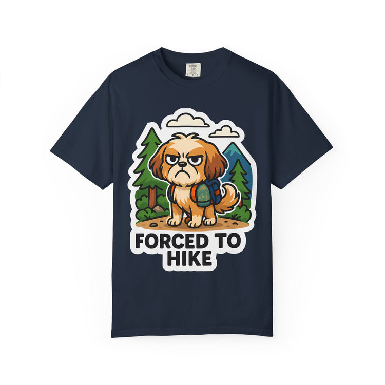 🥾 Forced to Hike Shih Tzu T-Shirt – Funny Dog Hiking Meme Tee for Pet Lovers & Outdoor Fans 🐾