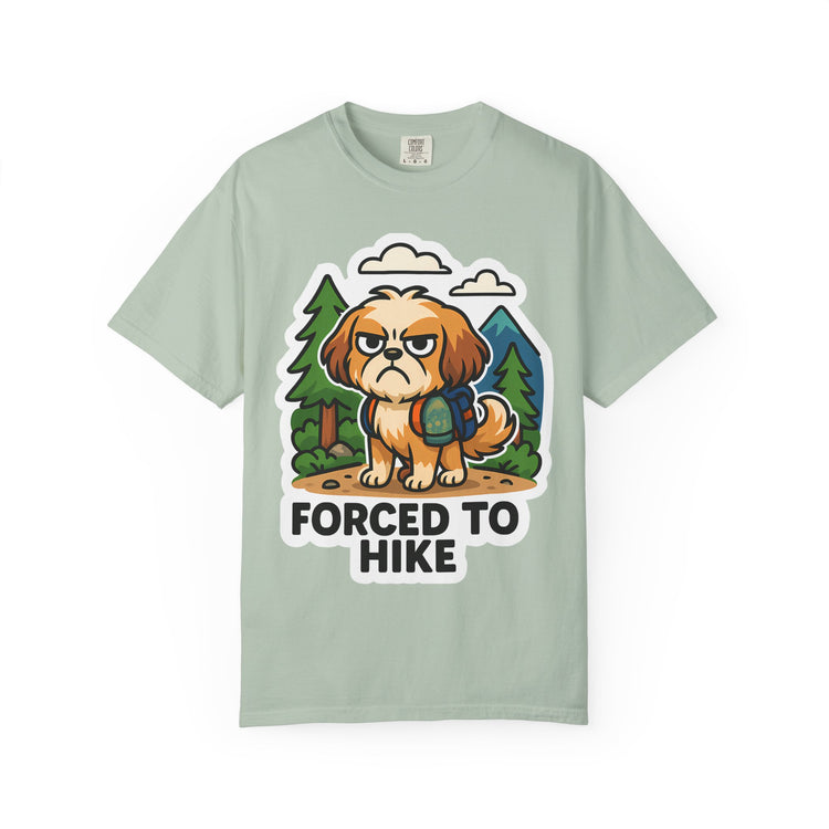 🥾 Forced to Hike Shih Tzu T-Shirt – Funny Dog Hiking Meme Tee for Pet Lovers & Outdoor Fans 🐾