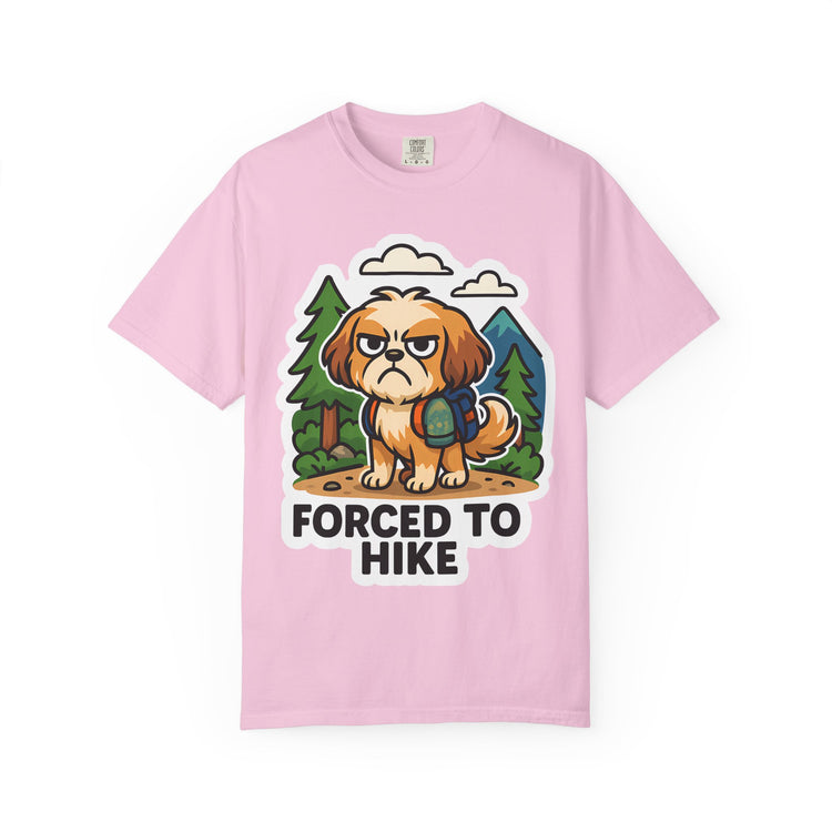 🥾 Forced to Hike Shih Tzu T-Shirt – Funny Dog Hiking Meme Tee for Pet Lovers & Outdoor Fans 🐾