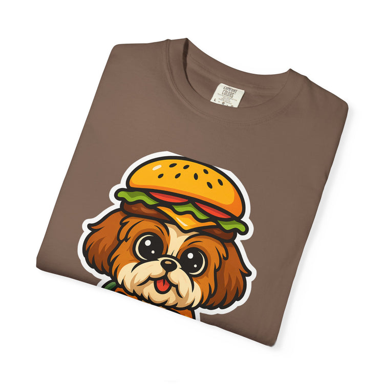 🍔 Snack First, Questions Later Shih Tzu T-Shirt – Funny Foodie Dog Meme Tee for Pet Lovers & Dog Moms 🐾