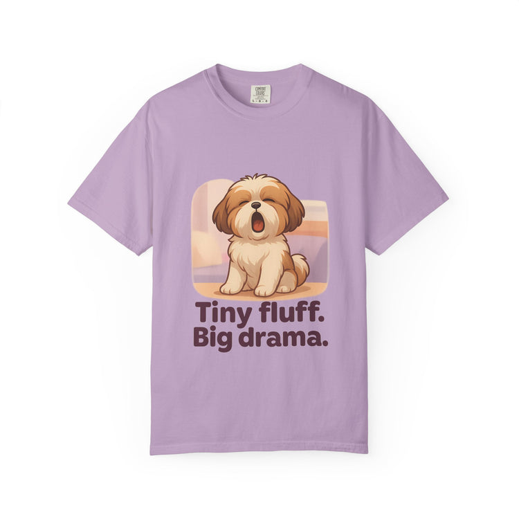 Tiny Fluff Big Drama Shih Tzu T-Shirt – Cute Cartoon Dog Tee for Drama Queens & Pet Lovers