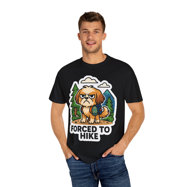 🥾 Forced to Hike Shih Tzu T-Shirt – Funny Dog Hiking Meme Tee for Pet Lovers & Outdoor Fans 🐾