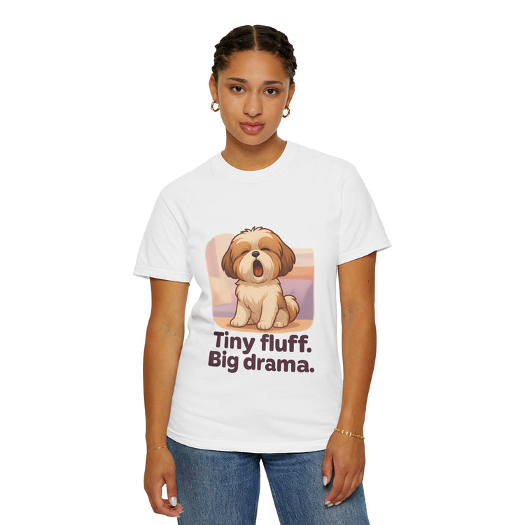 Tiny Fluff Big Drama Shih Tzu T-Shirt – Cute Cartoon Dog Tee for Drama Queens & Pet Lovers