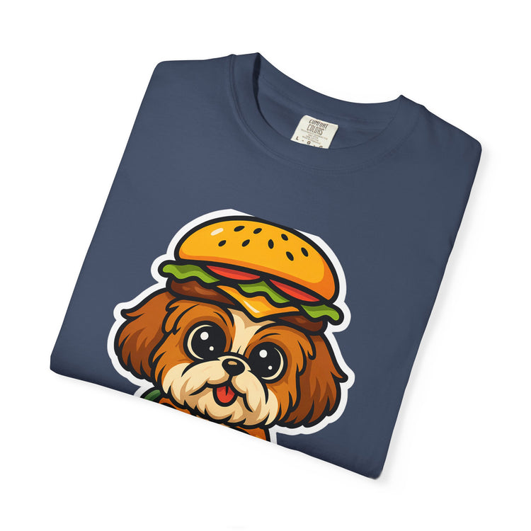 🍔 Snack First, Questions Later Shih Tzu T-Shirt – Funny Foodie Dog Meme Tee for Pet Lovers & Dog Moms 🐾