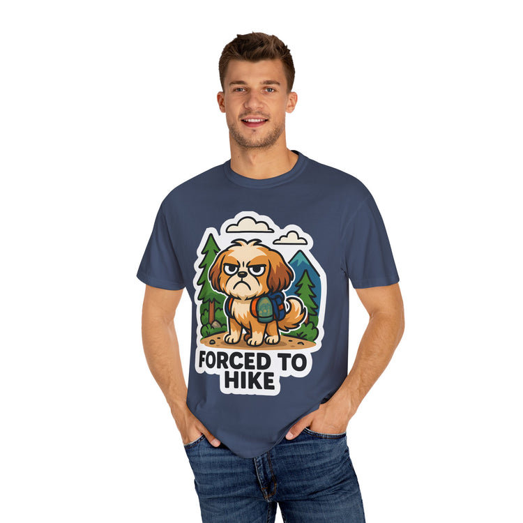 🥾 Forced to Hike Shih Tzu T-Shirt – Funny Dog Hiking Meme Tee for Pet Lovers & Outdoor Fans 🐾