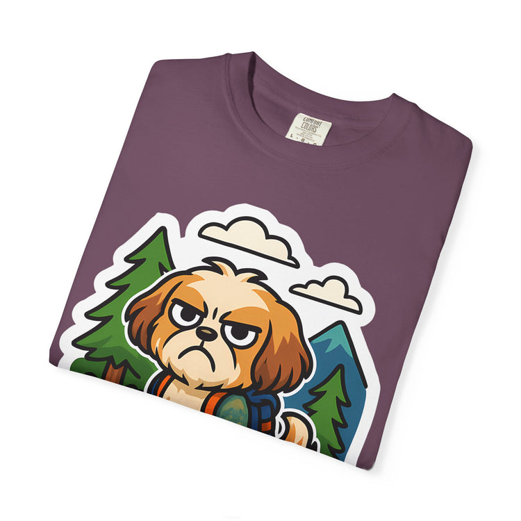 🥾 Forced to Hike Shih Tzu T-Shirt – Funny Dog Hiking Meme Tee for Pet Lovers & Outdoor Fans 🐾