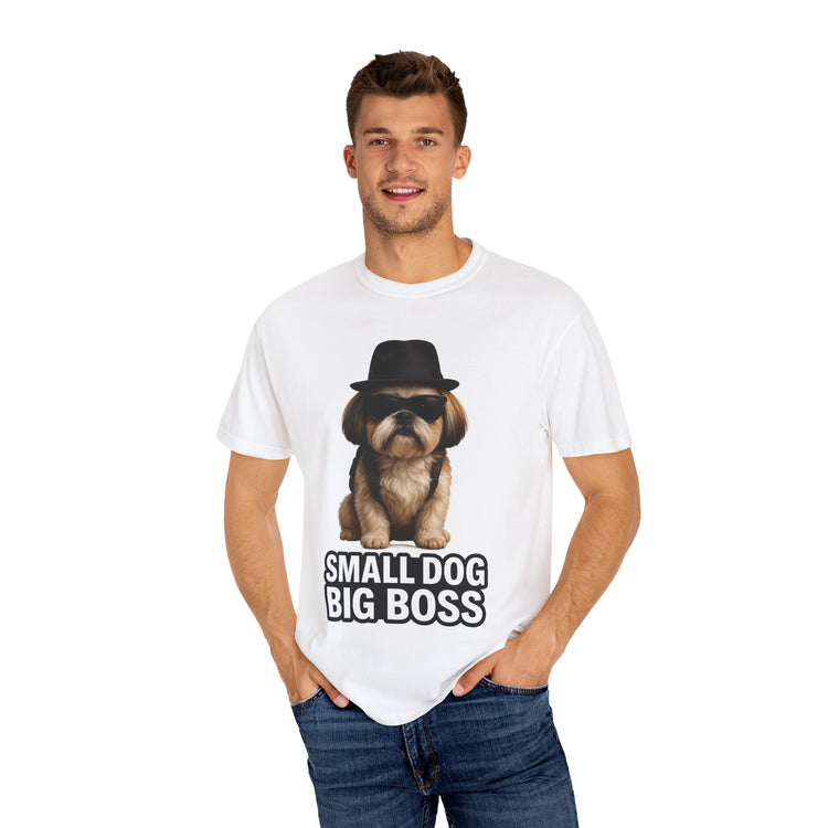 😎 Small Dog, Big Boss Shih Tzu T-Shirt – 3D Realistic Funny Dog Meme Tee for Pet Lovers & Dog Moms 🐾