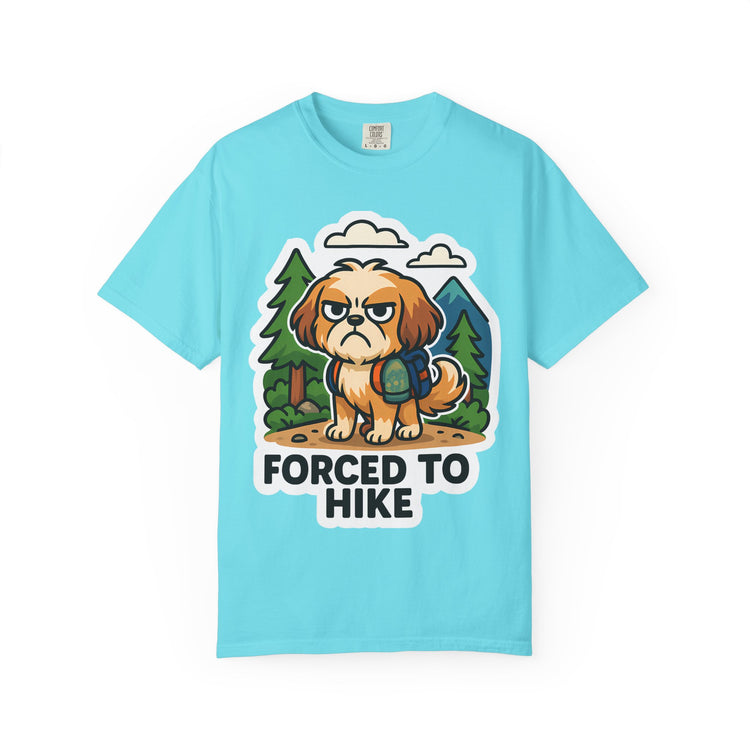 🥾 Forced to Hike Shih Tzu T-Shirt – Funny Dog Hiking Meme Tee for Pet Lovers & Outdoor Fans 🐾