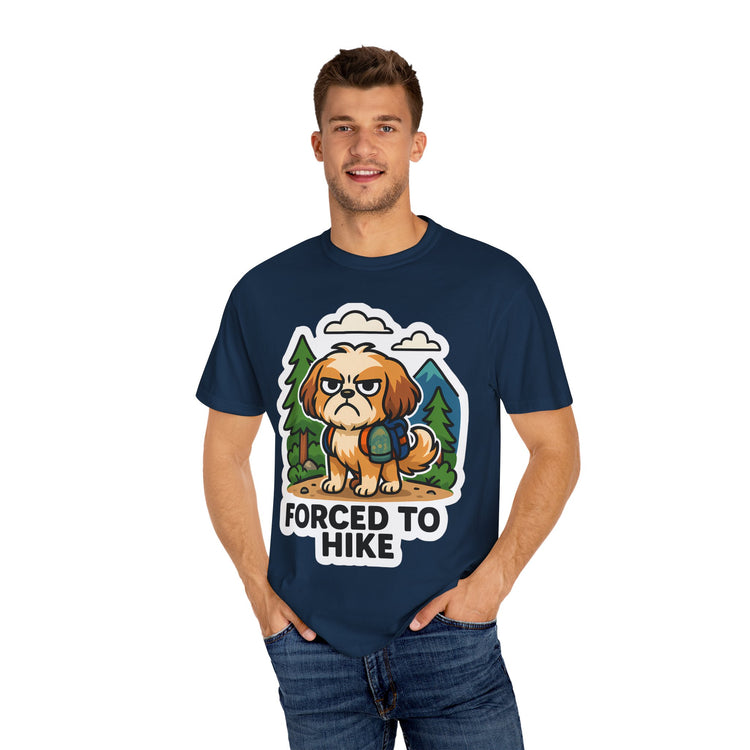 🥾 Forced to Hike Shih Tzu T-Shirt – Funny Dog Hiking Meme Tee for Pet Lovers & Outdoor Fans 🐾