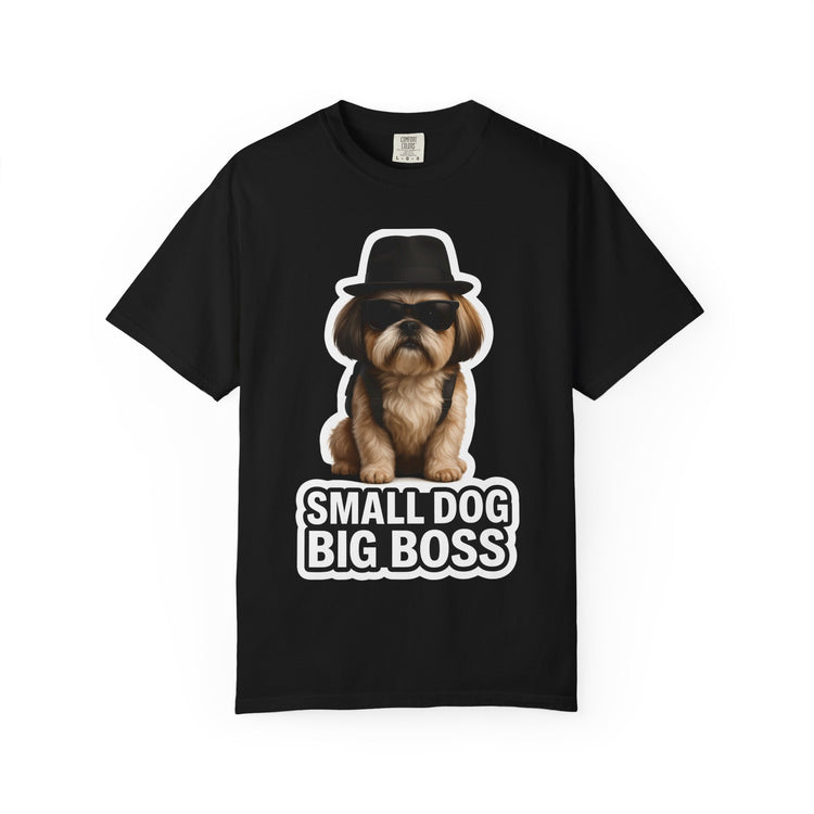 😎 Small Dog, Big Boss Shih Tzu T-Shirt – 3D Realistic Funny Dog Meme Tee for Pet Lovers & Dog Moms 🐾