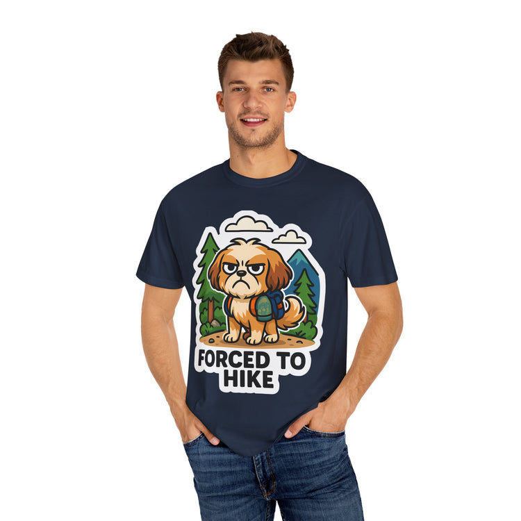 🥾 Forced to Hike Shih Tzu T-Shirt – Funny Dog Hiking Meme Tee for Pet Lovers & Outdoor Fans 🐾