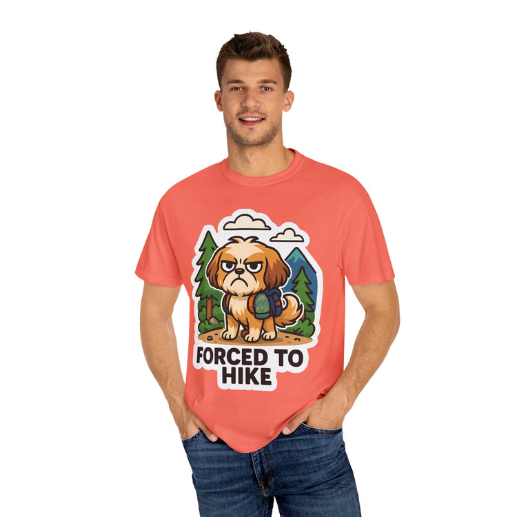 🥾 Forced to Hike Shih Tzu T-Shirt – Funny Dog Hiking Meme Tee for Pet Lovers & Outdoor Fans 🐾