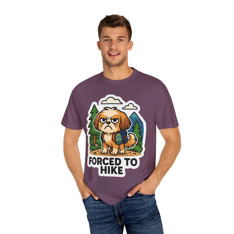 🥾 Forced to Hike Shih Tzu T-Shirt – Funny Dog Hiking Meme Tee for Pet Lovers & Outdoor Fans 🐾