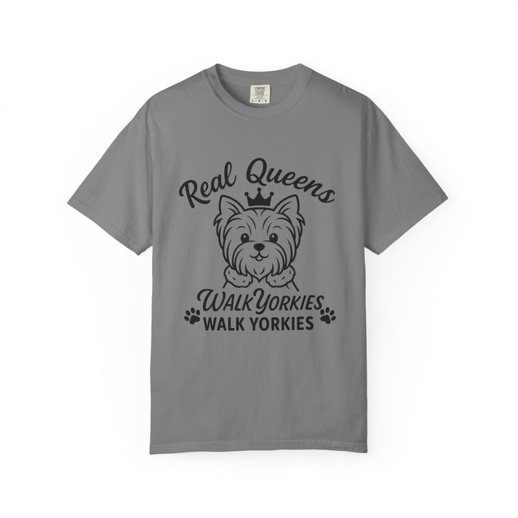 👑 Real Queens Glam Walk Yorkies T-Shirt – Funny Yorkie Mom Tee for Dog Lovers & Pet Parents 🐾