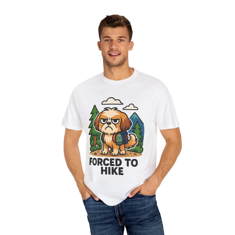 🥾 Forced to Hike Shih Tzu T-Shirt – Funny Dog Hiking Meme Tee for Pet Lovers & Outdoor Fans 🐾