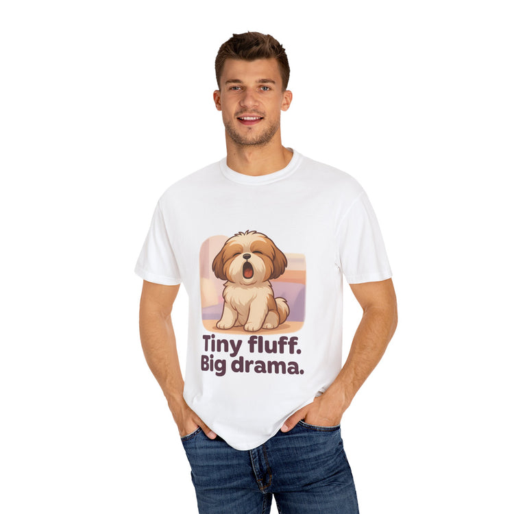 Tiny Fluff Big Drama Shih Tzu T-Shirt – Cute Cartoon Dog Tee for Drama Queens & Pet Lovers