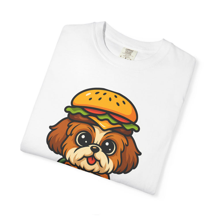🍔 Snack First, Questions Later Shih Tzu T-Shirt – Funny Foodie Dog Meme Tee for Pet Lovers & Dog Moms 🐾